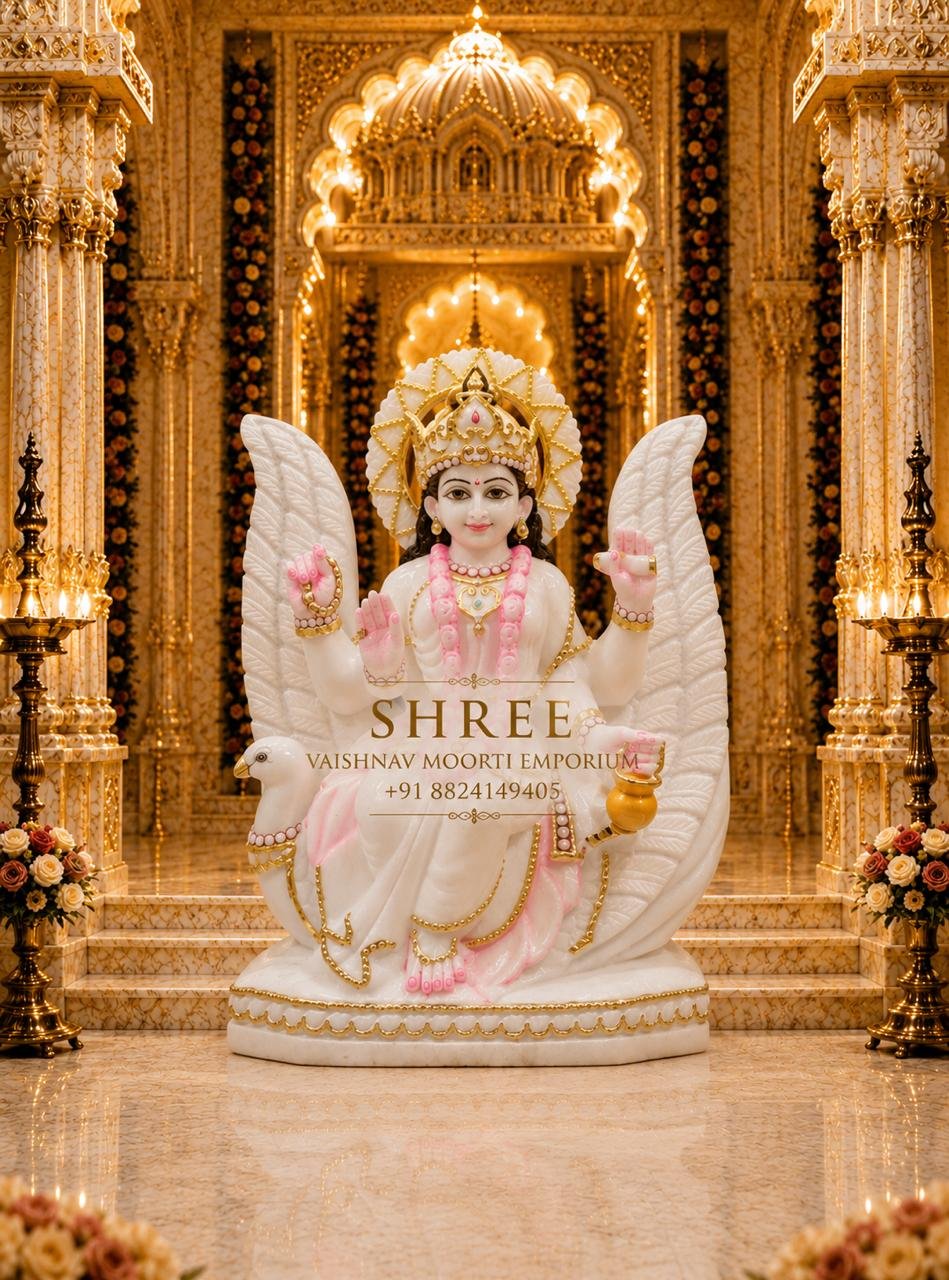 Premium White Marble Goddess Saraswati Murti | Handcrafted Marble Maa Saraswati Idol for Home, Temple & Study Room