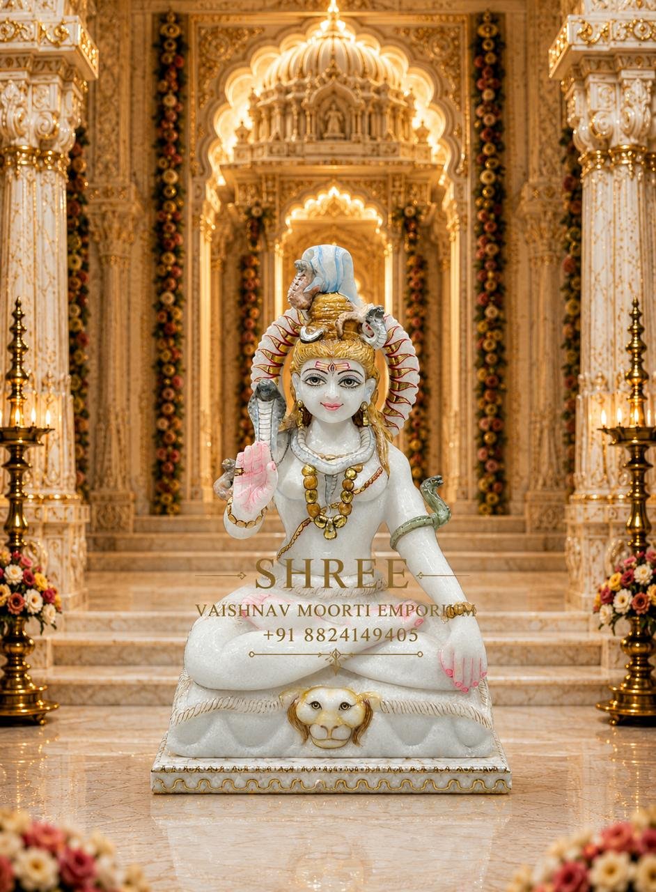 Premium White Marble Lord Shiva Murti | Handcrafted Marble Mahadev Idol for Home & Temple